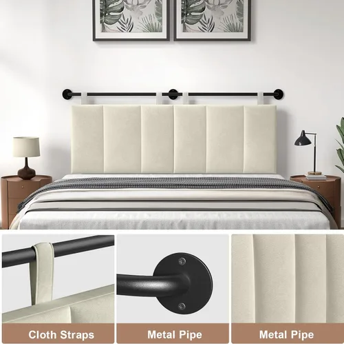 Miniatura 5 de BSHOMGI Cabecera, Cabeceras Tamaño Queen Montadas en Pared Cabecera de Cama con Cabeceras Solamente Altura Ajustable Beige Cabeceras para Dormitorio