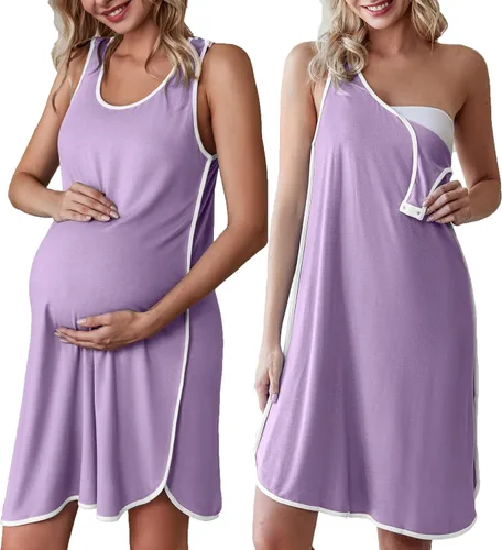 Ekouaer Vestido de parto y parto para hospital 3 en 1 vestido de enfermería sin mangas maternidad botón a presión camisón de lactancia