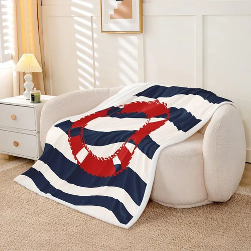 Miniatura 3 de Swim Ring Flannel Blanket All Seasons,Nautical Theme Bed Blanket for Kawaii Home Decor,Navy Blue Stripes Blanket for Kids Girls Sofa Couch,40"x50