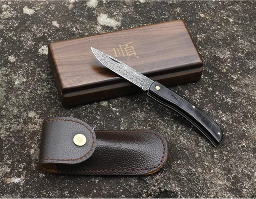 Miniatura 5 de YOUSUNLONG Cuchillo de bolsillo plegable de 7.480 in - Cuchillo de transporte diario - Cuchillo de una mano con funda de cuero y caja de cuchillos