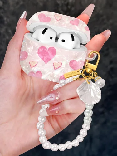 Miniatura 39 de Funda para AirPods Pro/Pro 2 con llavero de perlas, diseño de concha con purpurina para niñas, bonita y elegante funda Kawaii para Apple