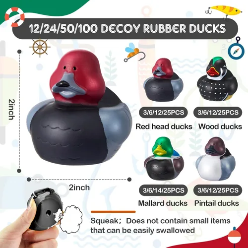 Miniatura 2 de Deekin 12 patos de goma de mazardo de 2 pulgadas con temática de pato señuelo para fiestas, patos de goma para caza de patos, cruceros, para ducha