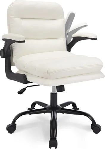 Miniatura 9 de VECELO Silla giratoria ergonómica de escritorio de oficina con reposabrazos abatible y altura ajustable, soporte lumbar y cojín grueso de piel Gris