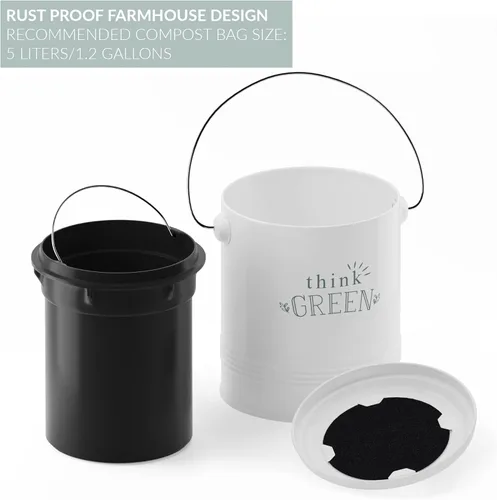 Miniatura 6 de Barnyard Designs Contenedor de Compost para Encimera de Cocina - Compostador de Encimera de 1.2 Galones con Filtros Extra Absorbentes de Olores