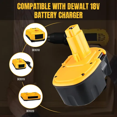 Miniatura 5 de Paquete de 2 baterías de repuesto de 4.8 Ah 18 V DC9096 para baterías Dewalt de 18 voltios y compatible con cargadores de herramientas eléctricas