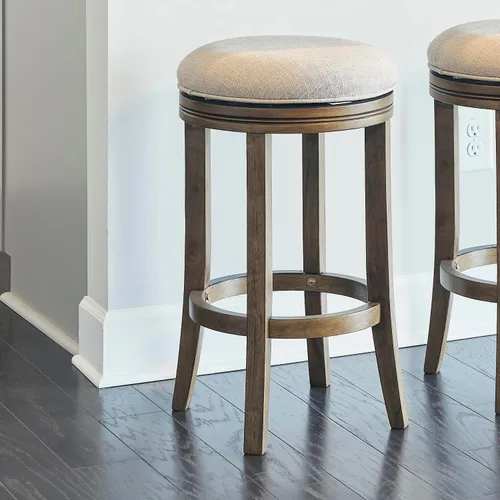 Miniatura 2 de New Ridge Home Goods Victoria - Taburete giratorio de madera con respaldo de 26 pulgadas y asiento tapizado, madreselva