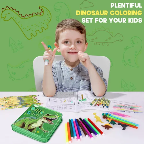 Miniatura 5 de Set de marcadores con aroma a frutas de 57 piezas con estuche de dinosaurio brillante y papelería, suministros de arte para niños de 4-6-8 años