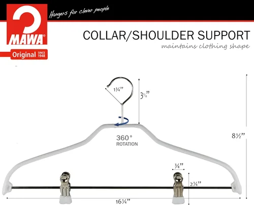Miniatura 5 de Mawa by Reston Lloyd Silhouette Series - Percha antideslizante para ahorrar espacio con clips para pantalones, estilo 40/FK, juego de 5, color blanco