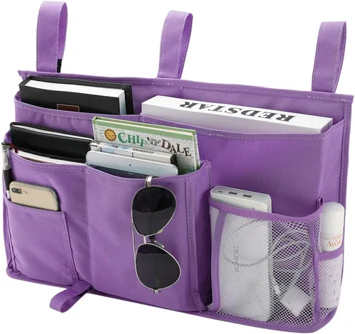 Miniatura 8 de Bseash Organizador de litera, organizador de cama colgante para mesita de noche, bolsa de almacenamiento con 4 bolsillos y 2 ganchos