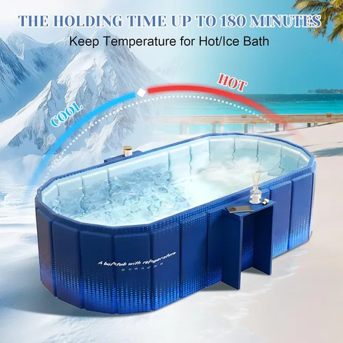 Miniatura 6 de jessie Bañera portátil de 59 pulgadas, bañera de hielo plegable para adultos, baño caliente para remojar en frío, bañera independiente para Azul