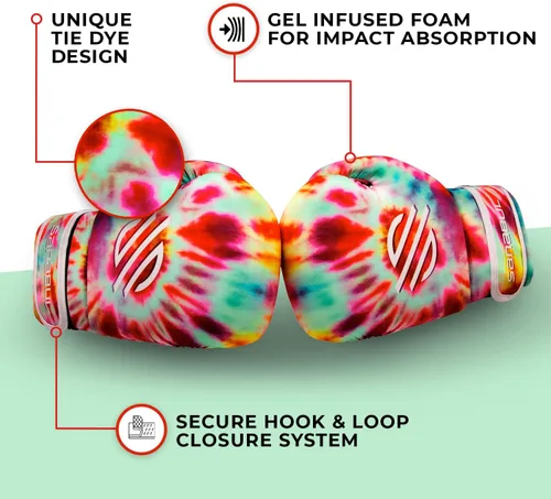 Miniatura 4 de Sanabul Guantes de boxeo Funk Strike Tie Dye con gel para hombres y mujeres, guantes de kickboxing y Muay Thai elegantes y protectores