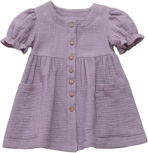 Simple Frock - Vestido casual de lino con volantes para bebés y niñas pequeñas, ropa para niños, falda sólida, vestido de verano para niñas 4t