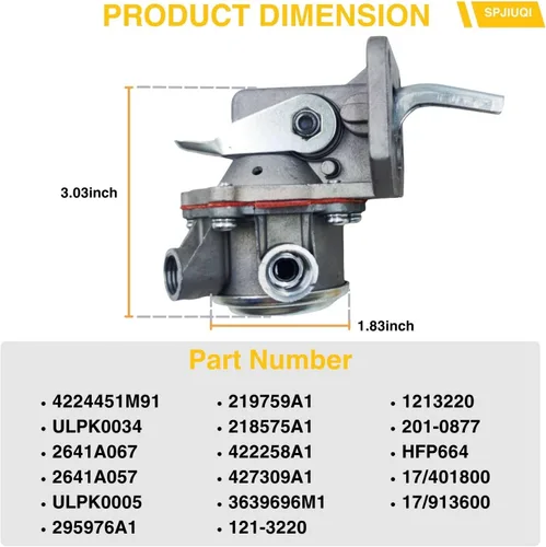 Miniatura 4 de Bomba de elevación de combustible ULPK0034 4224451M91 2641A067 para motor Perkins 1004.4 CAT 3054 compatible con Massey Ferguson 271 281 3175 4225