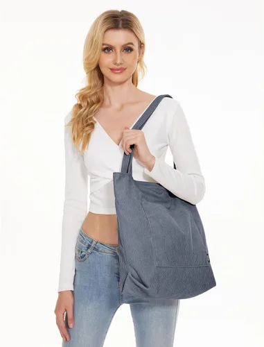 Miniatura 7 de KALIDI Bolso de mano de pana para mujer, bolso de hombro grande con bolsillo con cremallera, bolso Hobo casual de gran capacidad, bolsa de trabajo