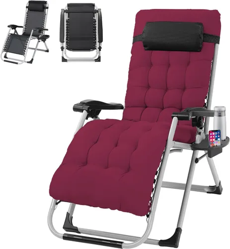 Miniatura 8 de VINGLI Silla Acolchada de Gravedad Cero, Silla de Salón con Cojín y Bandeja Removibles, Sillas Plegables Reclinables para Patio, Silla Reclinable