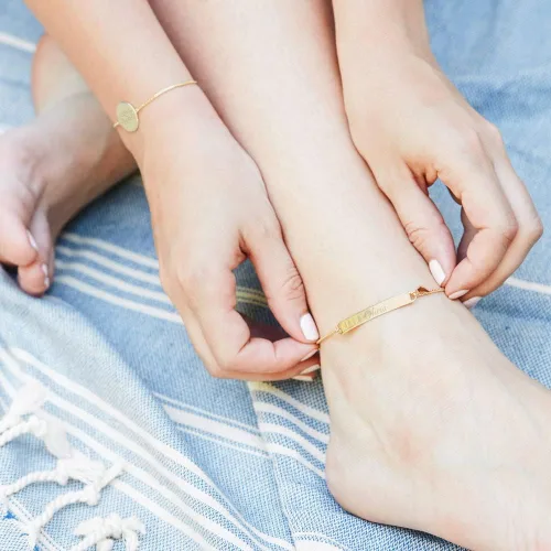 Miniatura 2 de Pulsera de tobillo con barra de nombre grabada personalizada para mujer con dije de corazón 9 pulgadas de largo con extensor de 1 pulgada tobilleras
