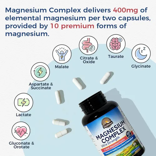 Miniatura 3 de Vitalitown Suplemento de Complejo de Magnesio 10 en 1 - 400mg de Magnesio Elemental Quelado con Glicinato, Citrato, Malato, Taurato y Más