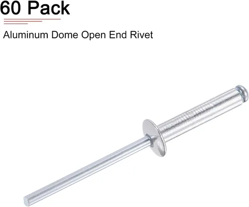 Miniatura 6 de DTGN Remaches ciegos de 0.094 in x 0.236 in (DxL) - Paquete de 60 - Bueno para unión de maquinaria - Remache de extremo abierto de cúpula de aluminio