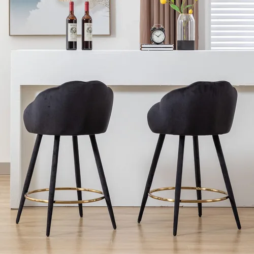 Miniatura 3 de Juego de 2 taburetes de bar de 25.5 pulgadas de altura de mostrador modernos con respaldo, cómodas sillas de bar de terciopelo para isla de cocina