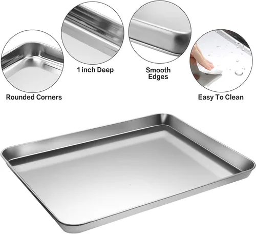 Miniatura 7 de Bandeja de acero inoxidable para hornear con alfombrilla de silicona para hornear, bandeja para galletas con estante de enfriamiento, juego de 9