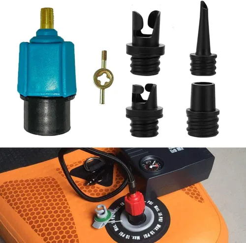 Adaptador de bomba SUP, convertidor de válvula de aire, convertidor de bomba de aire de apertura de entrada de 0.276 in con 4 boquillas de válvula