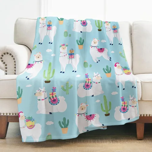 Levens Manta de llama de 60 x 50 pulgadas, regalo de mamá llama para mujeres y niñas, bonita manta de alpaca con cactus y llamas, decoración para