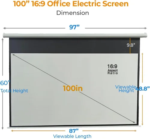 Miniatura 2 de Pantalla de proyector motorizada de 100 pulgadas, pantalla de cine eléctrica HD 16:9 con control remoto, montaje en pared/techo para cine en casa