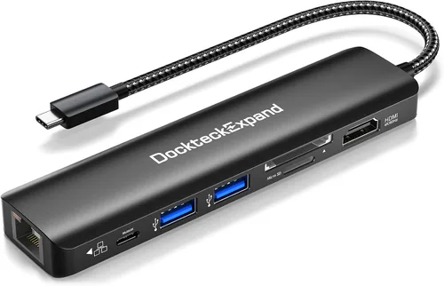 Miniatura 9 de Adaptador multipuerto USB C, DockteckExpand 7 en 1 tipo C Hub con HDMI 4K 60Hz, Ethernet de 1 Gbps, 100 W PD, 2 puertos USB 3.0, ranuras para 7 EN 1