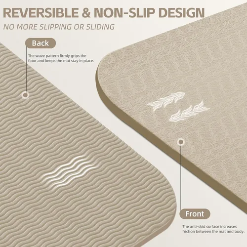 Miniatura 4 de PAIDU Alfombrilla de yoga grande, 72 x 36 x 2/5 pulgadas (0.394 in) gruesa antideslizante, material POE certificado SGS, ideal para gimnasio