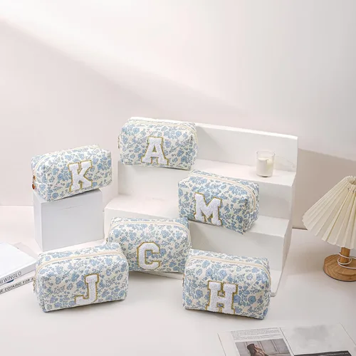 Miniatura 5 de Bolsa de maquillaje alfabética JOVAKIT, bolsa de cosméticos para mujeres, regalos de Navidad para niñas de 6 a 18 años, neceser de viaje con flores