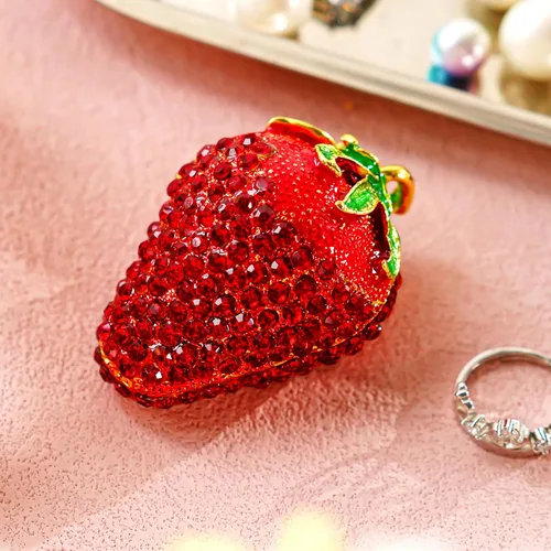Miniatura 5 de YU FENG Caja de baratijas con bisagras para niñas, cajas de baratijas de fresa roja hechas a mano decoradas para mujeres (fresa roja)