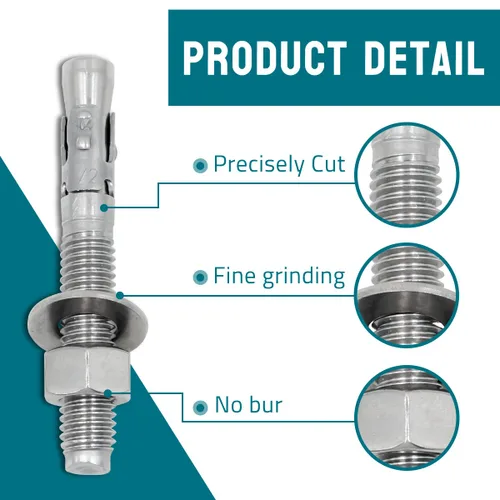 Miniatura 4 de Anclaje de cuña de 1/2" x 3-3/4 pulgadas, anclajes de hormigón de acero inoxidable, sujetadores de pernos de expansión de trabajo pesado