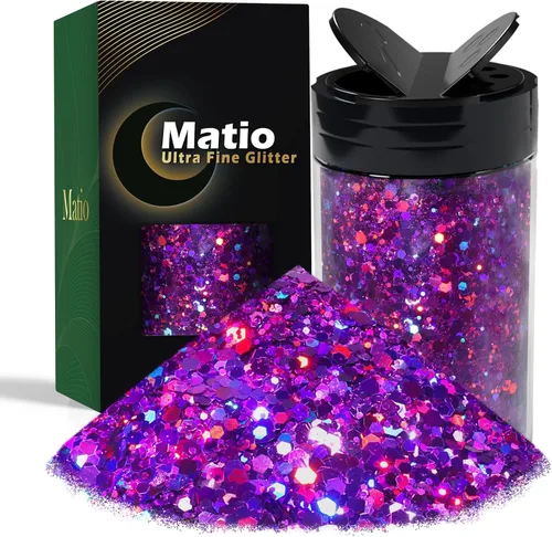 Miniatura 13 de Matio Purpurina gruesa de 7.8 onzas / 7.76 oz de color blanco luna, polvo de purpurina ultrafina, mezcla de copos de PET gruesos, lentejuelas