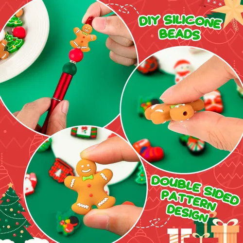 Miniatura 6 de 15 cuentas de silicona de Navidad, cuentas focales de silicona para bolígrafo, cuentas de árbol de Navidad para hacer llavero, collar, pulsera