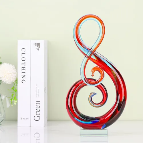 Miniatura 5 de LCCCK Escultura de vidrio grande de 13 pulgadas de alto, figuras de vidrio soplado a mano color rojo, decoración de música artística, gafas rojas