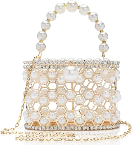 Miniatura 9 de CARIEDO Bolso de Noche para Mujer, Bolso de Mano con Perlas y Diamantes de Imitación para Boda, Baile de Graduación, Cumpleaños, Fiesta, Accesorios