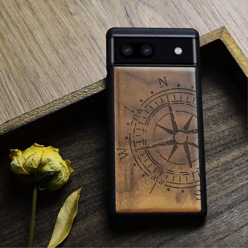 Miniatura 4 de Carveit Funda de madera para Pixel 6a [madera natural y TPU suave negro] a prueba de golpes, funda de madera única y elegante compatible con Google