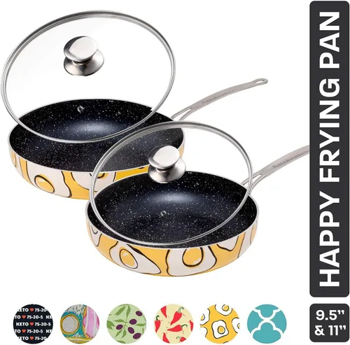 Miniatura 2 de Sartenes antiadherentes con tapas, sartenes de granito con revestimiento de piedra, juego de sartenes antiadherentes para cocinar eléctricas, de gas