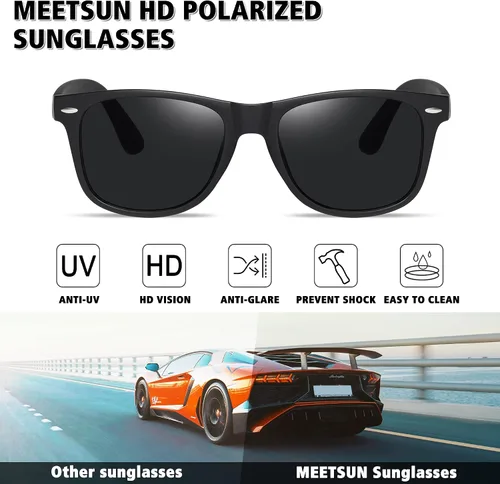 Miniatura 130 de MEETSUN Polarized Sunglasses for Women Men Classic Retro Square Frame Driving Sun Glasses UV Protection