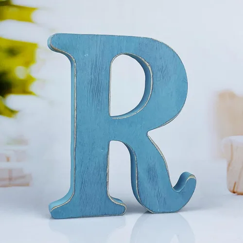 Miniatura 24 de Letras de madera azul rústica de 6 pulgadas, letras de madera sin terminar para decoración de pared, letras azules retro de pie, decoración