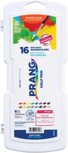 Miniatura 2 de Prang Pintura de acuarela semihúmeda no tóxica sin cera, media bandeja rectangular de plástico, 16 colores surtidos