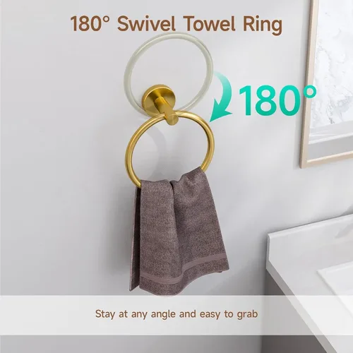 Miniatura 4 de USHOWER Juego de accesorios de baño de oro cepillado, juego de toallero de 18 pulgadas montado en la pared, juego de accesorios de baño de acero Oro