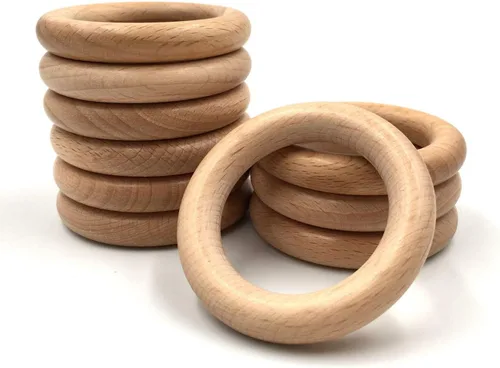 Miniatura 9 de Anillos de madera, 10 unidades sin terminar de 2.8 in de madera de haya natural maciza, círculos sin pintura para manualidades, conectores