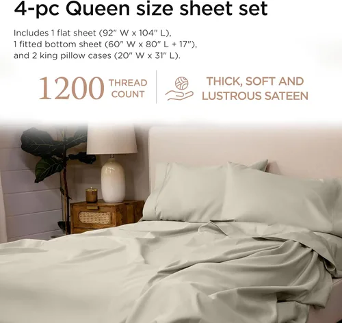 Miniatura 103 de Threadmill Sábanas de Lujo de Algodón Supima, Sábanas de 100% Algodón Suave de 1200 Hilos de Lujo para Cama de Tamaño Completo, Juego de 4 Sábanas