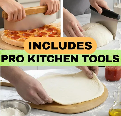 Miniatura 3 de Piedra de pizza grande para horno de 16 pulgadas, piedra redonda para pizza para parrilla con asas, juego de pala y cortador de pizza de madera