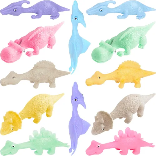 Juguetes de Dinosaurio para Niños Rellenos de Calcetín 12pcs Juguetes de Dedo de Dinosaurio con Tirachinas para Niños Recuerdos de Fiesta, Juguetes