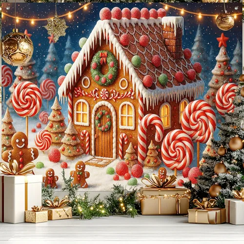 Miniatura 10 de HOMETITUTE Pancarta de Navidad de Papá Noel 8 x 6 pies Lista de Regalos Telón de Fondo Fiesta Navideña Fondo Árbol Muñeco de Nieve Bicicleta