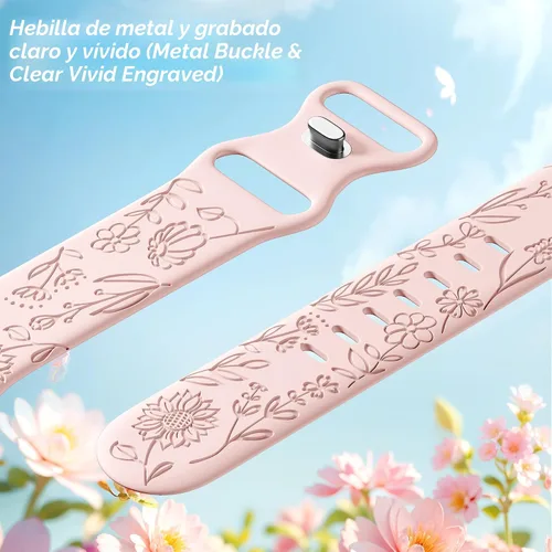 Miniatura 3 de SNBLK Paquete de 6 correas florales grabadas compatibles con Apple Watch de 40mm 41mm 42mm 38mm 44mm 45mm 46mm 49mm, mujeres y hombres, correa