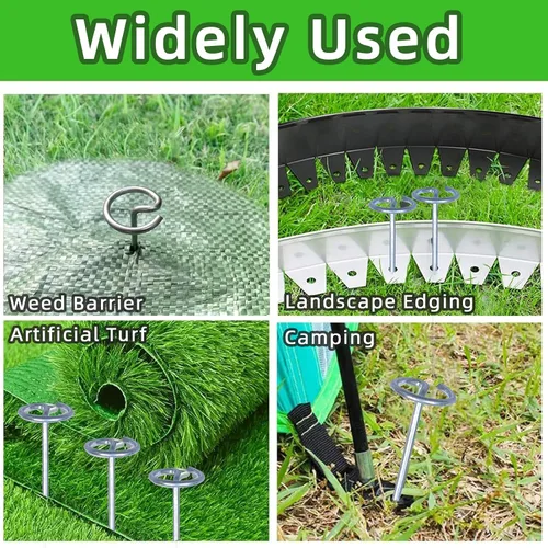 Miniatura 4 de Grapas circulares de 8 pulgadas para paisaje, 100 estacas de acero galvanizado de calibre 8 resistentes para jardinería al aire libre, barrera