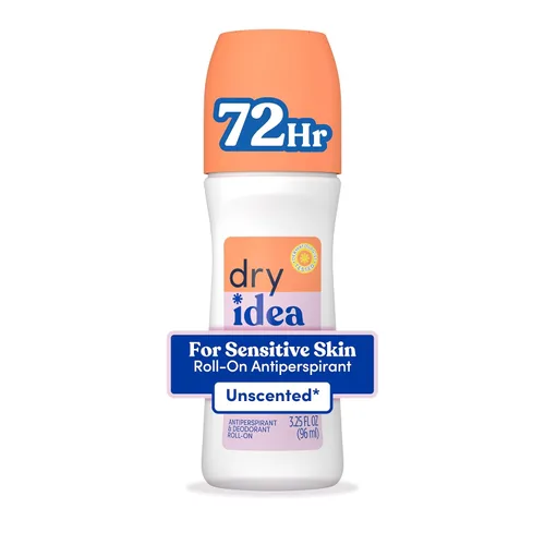 Dry Idea Desodorante y antitranspirante Roll On sin perfume para mujeres, hipoalergénico para pieles sensibles, protección 2 veces más larga,